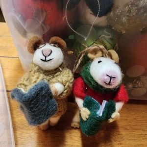 2 New with Tags Pottery Barn felted mouse Ornaments.